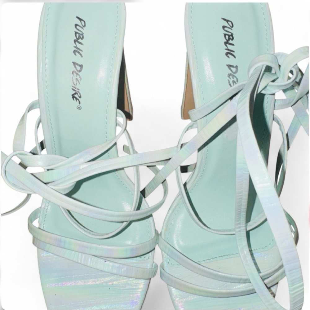 Public Desire Lace Up Wrap Heels White Strappy Sandals Block Heel UK 5 US 7 NEW